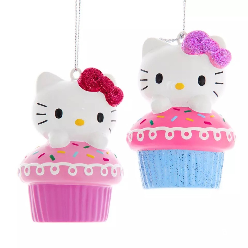 Hello Kitty Cupcakes Christmas Ornaments, Cute Girly Pink & Blue Xmas Cat Decor